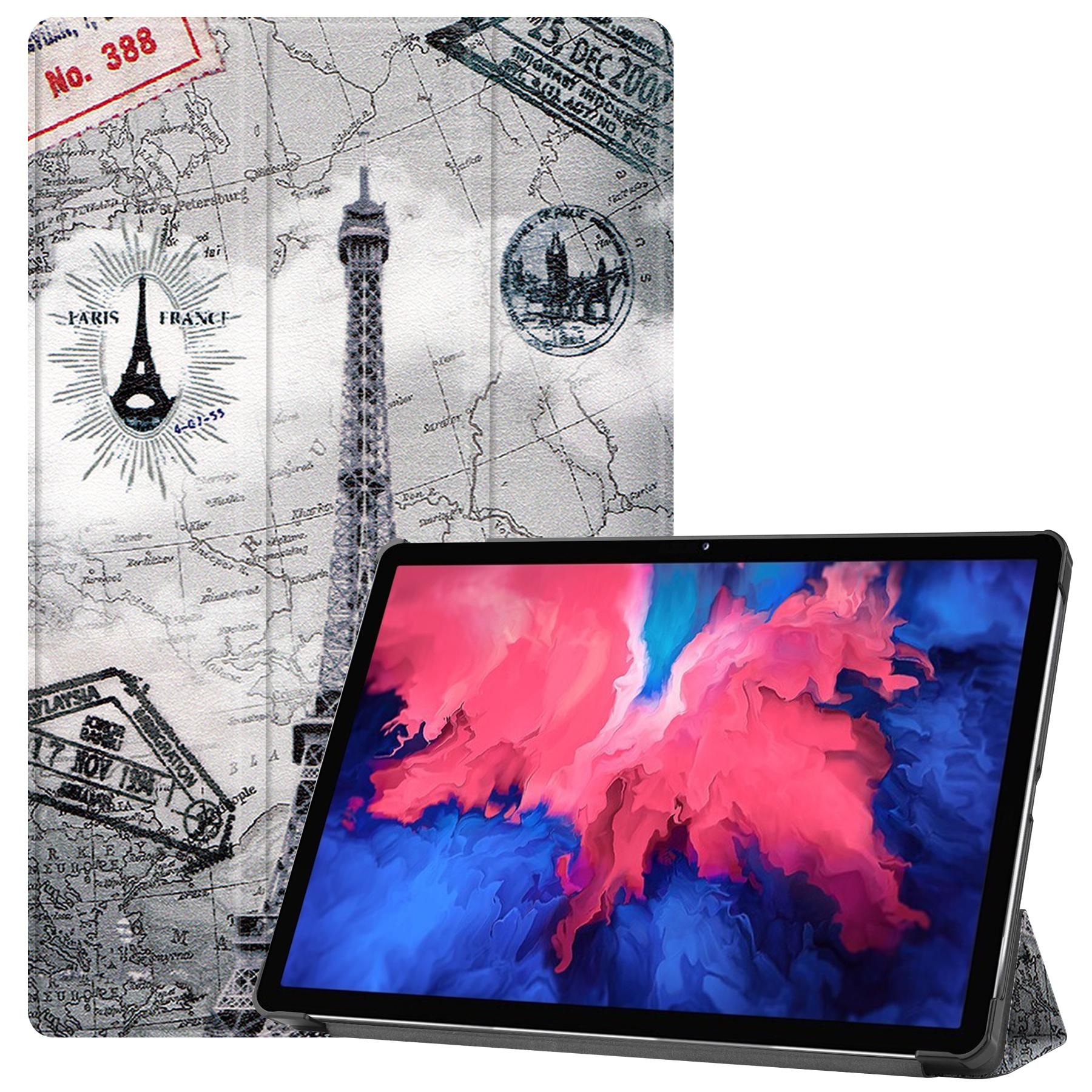 Lenovo Tab P11 Hoes - 11 Inch - Tri-Fold Book Case - Auto Sleep/Wake Functie - Eiffeltoren afbeelding
