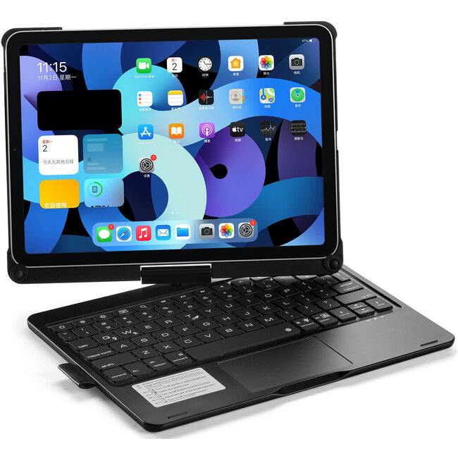 iPad Air 10.9 (2020) - QWERTY - Bluetooth Toetsenbord hoes - Toetsenbord verlichting en Touchpad - 360 graden draaibaar -Zwart