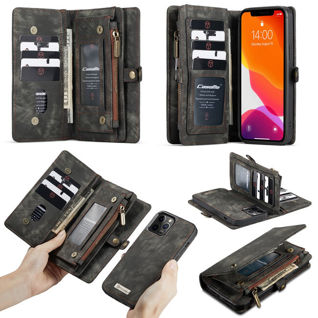 CaseMe - iPhone 12 / 12 Pro hoesje - 2 in 1 Wallet Book Case - Zwart