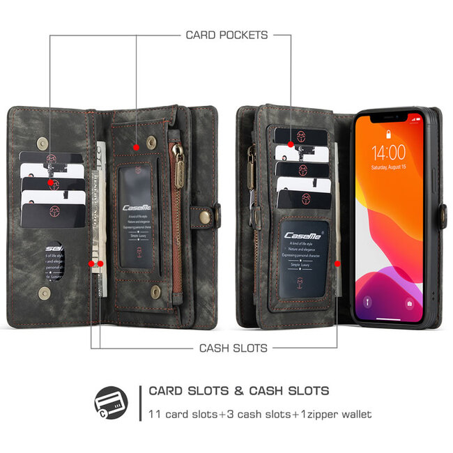 CaseMe - iPhone 12 Pro Max hoesje - 2 in 1 Wallet Book Case - Zwart