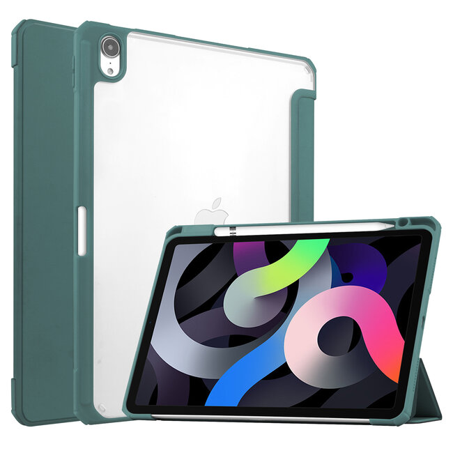 Case2go - Hoes voor de iPad Air 10.9 (2020) - Transparante Case - Tri-fold Back Cover - Donker Groen
