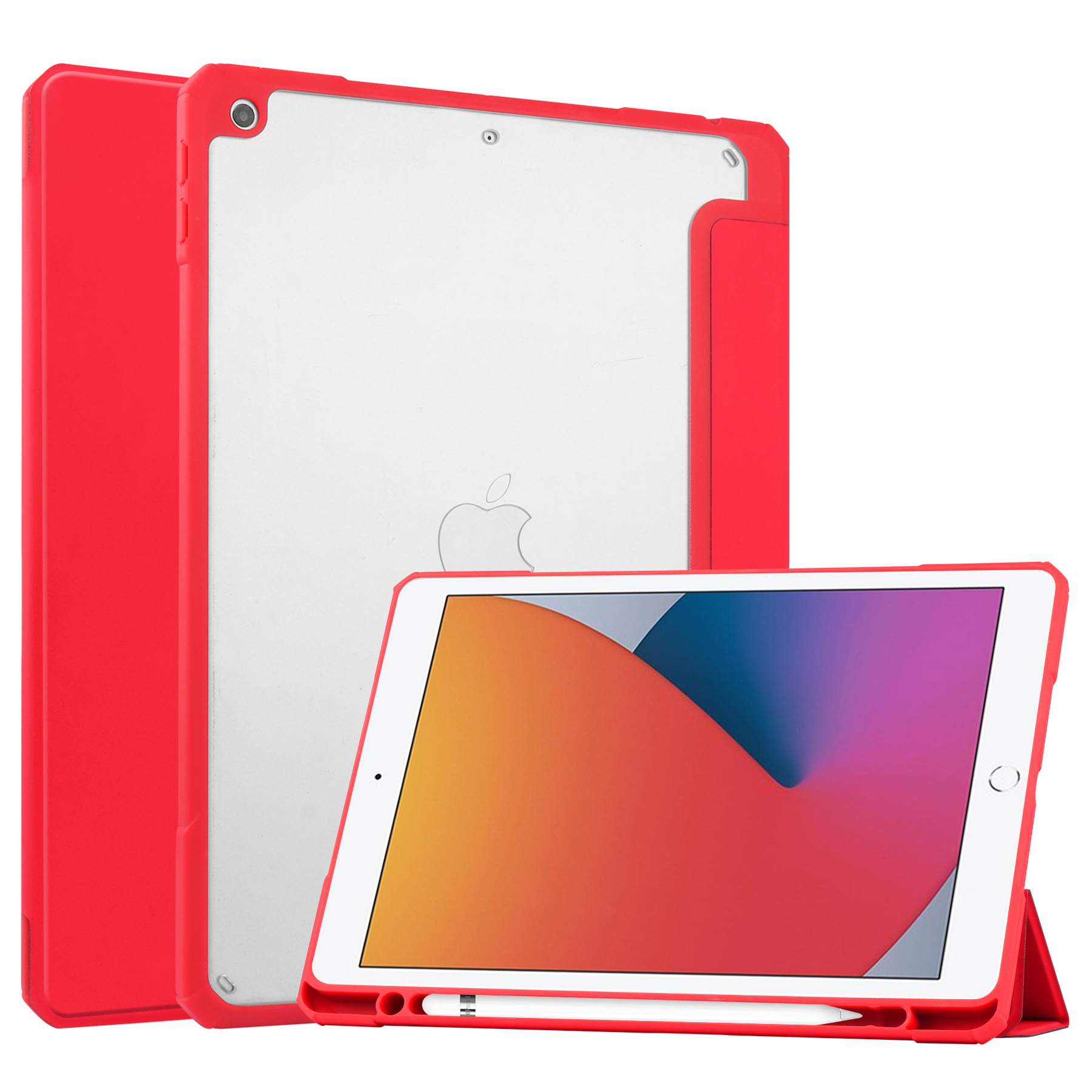iPad 10.2 (2019 / 2020 / 2021) Hoes - Transparante Case - Tri-fold Back Cover - Rood afbeelding