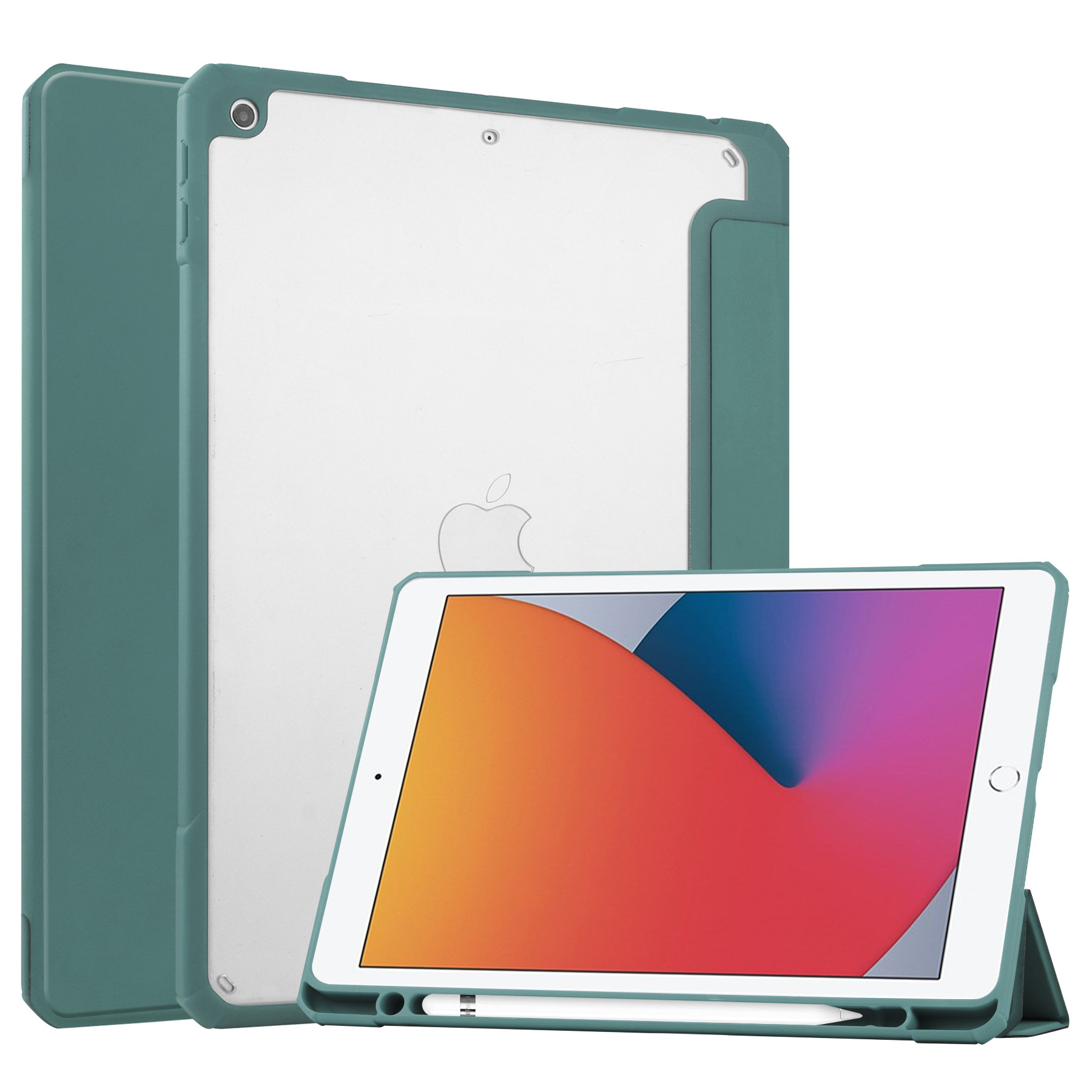 iPad 10.2 (2019 / 2020 / 2021) Hoes - Transparante Case - Tri-fold Back Cover - Donker Groen afbeelding