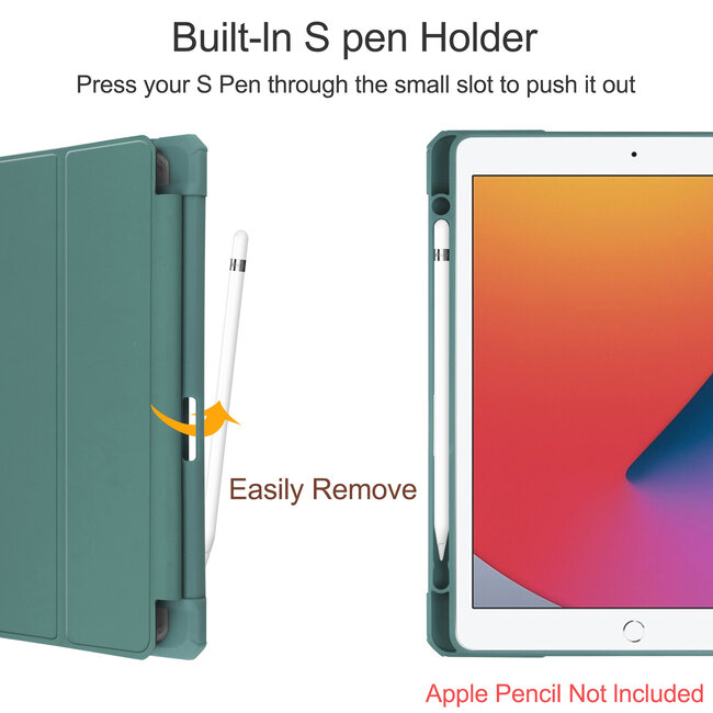 Case2go - Hoes voor de iPad 10.2 (2019 / 2020 / 2021) - Transparante Case - Tri-fold Back Cover - Donker Groen