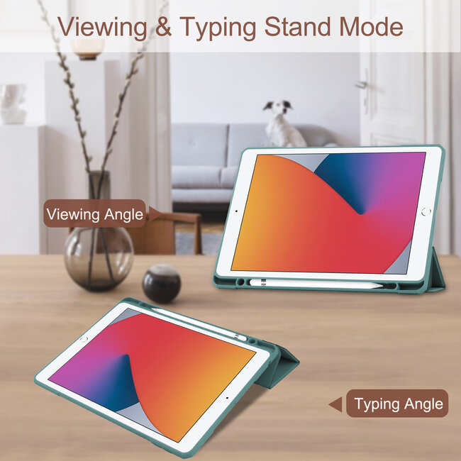 Case2go - Hoes voor de iPad 10.2 (2019 / 2020 / 2021) - Transparante Case - Tri-fold Back Cover - Donker Groen