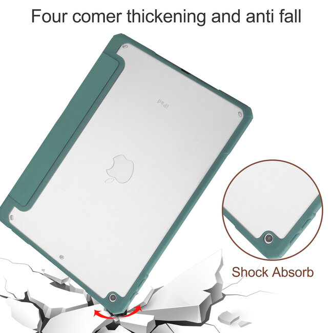 Case2go - Hoes voor de iPad 10.2 (2019 / 2020 / 2021) - Transparante Case - Tri-fold Back Cover - Donker Groen