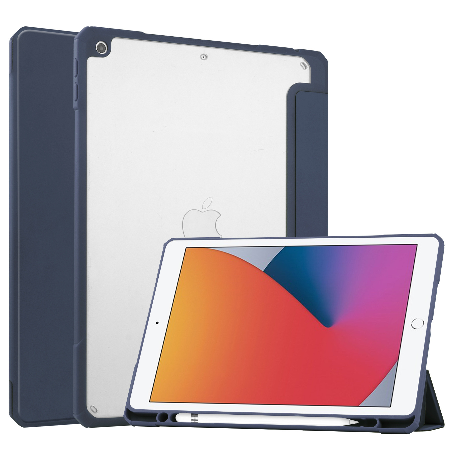 iPad 10.2 (2019 / 2020 / 2021) Hoes - Transparante Case - Tri-fold Back Cover - Blauw afbeelding