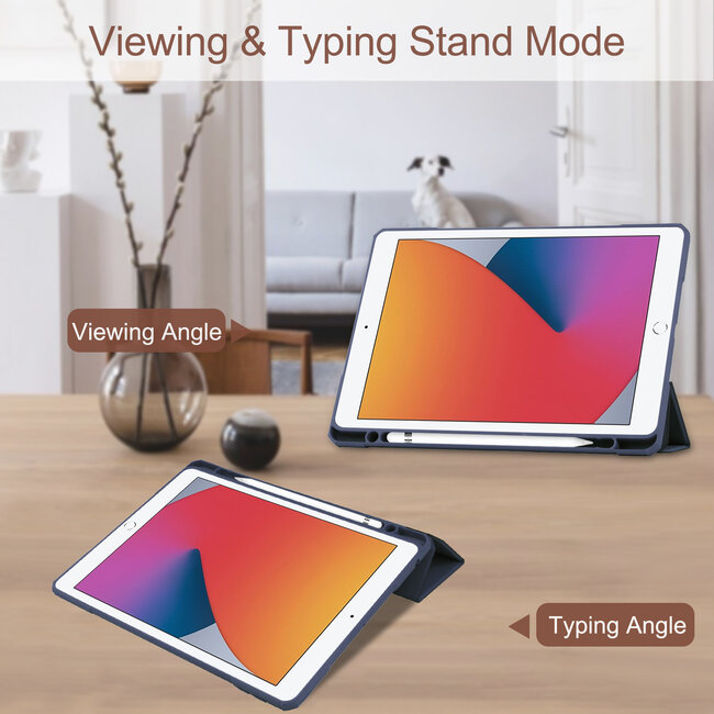 Case2go - Hoes voor de iPad 10.2 (2019 / 2020 / 2021) - Transparante Case - Tri-fold Back Cover - Blauw