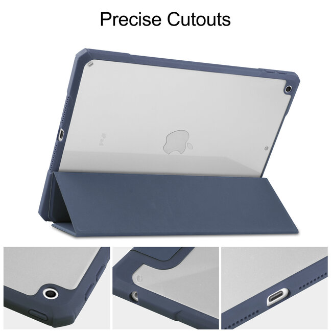 Case2go - Hoes voor de iPad 10.2 (2019 / 2020 / 2021) - Transparante Case - Tri-fold Back Cover - Blauw