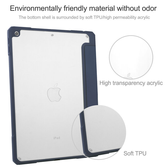 Case2go - Hoes voor de iPad 10.2 (2019 / 2020 / 2021) - Transparante Case - Tri-fold Back Cover - Blauw