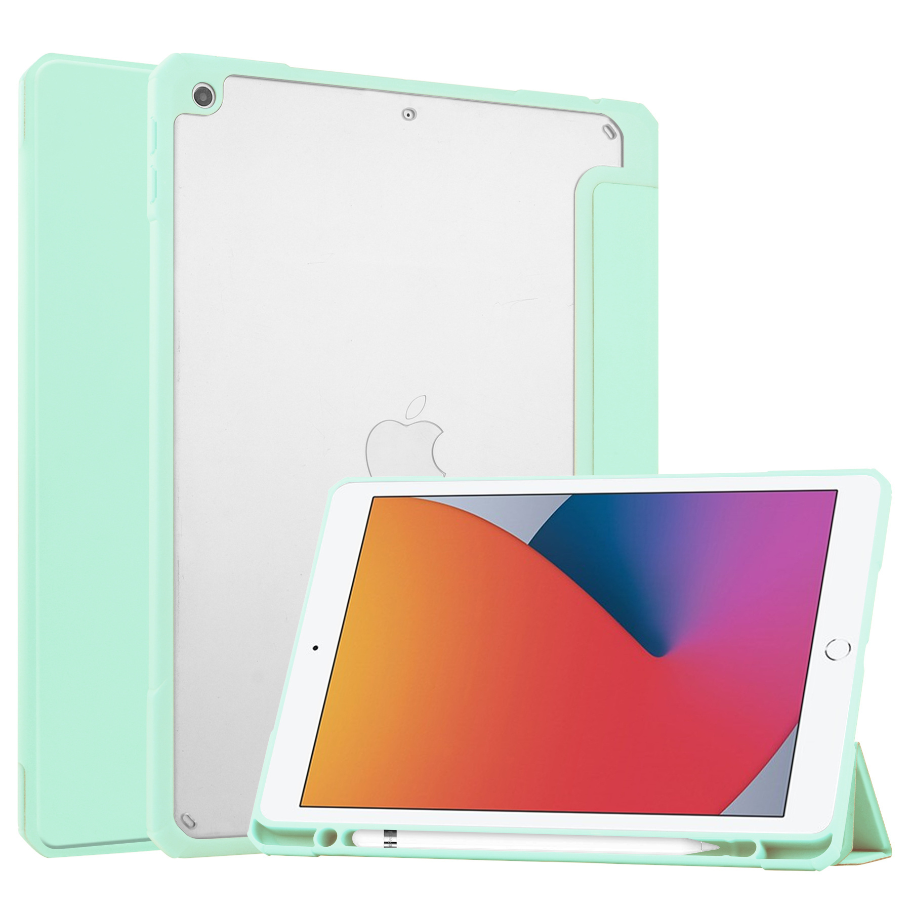 iPad 10.2 (2019 / 2020 / 2021) Hoes - Transparante Case - Tri-fold Back Cover - Mint Groen afbeelding