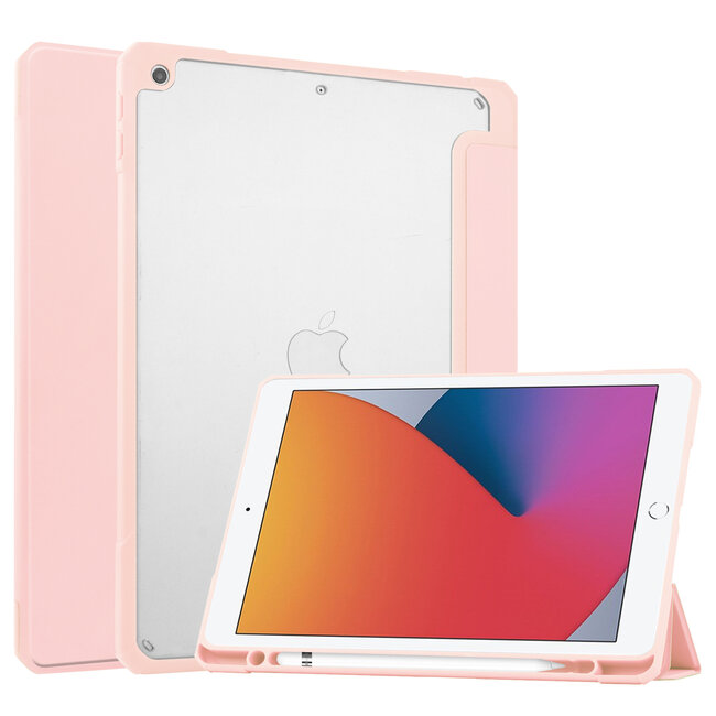 Case2go - Hoes voor de iPad 10.2 (2019 / 2020 / 2021) - Transparante Case - Tri-fold Back Cover - Roze