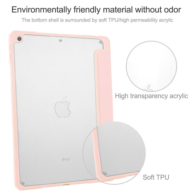 Case2go - Hoes voor de iPad 10.2 (2019 / 2020 / 2021) - Transparante Case - Tri-fold Back Cover - Roze