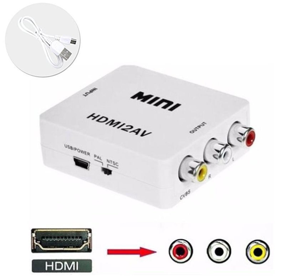 HDMI AV Adapter - 1080p HD Wit Case2go.nl
