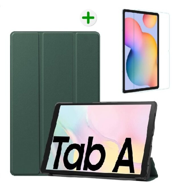 Case2go - Hoes en screenprotector voor de Samsung Galaxy Tab A7 - Tri-fold Book Case en Tempered Glass Cover - 10.4 inch - Donker Groen