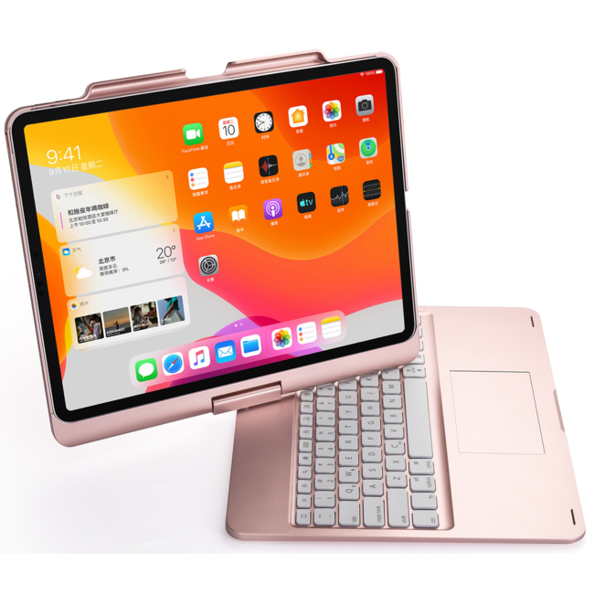 iPad Pro 12.9 (2020) - QWERTY - Bluetooth Toetsenbord hoes - Toetsenbord verlichting en Touchpad - 360 graden draaibaar -Rosé-Goud