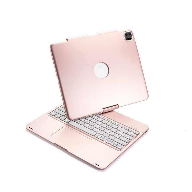 iPad Pro 12.9 (2020) - QWERTY - Bluetooth Toetsenbord hoes - Toetsenbord verlichting en Touchpad - 360 graden draaibaar -Rosé-Goud