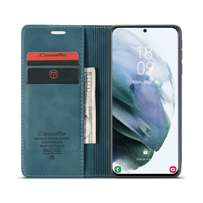 CaseMe - Samsung Galaxy S21 hoesje - Wallet Book Case - Magneetsluiting - Blauw