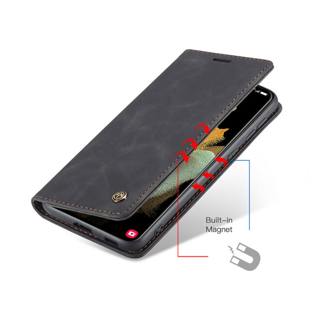CaseMe - Samsung Galaxy S21 Ultra  hoesje - Wallet Book Case - Magneetsluiting - Zwart