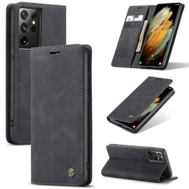 CaseMe - Samsung Galaxy S21 Ultra  hoesje - Wallet Book Case - Magneetsluiting - Zwart