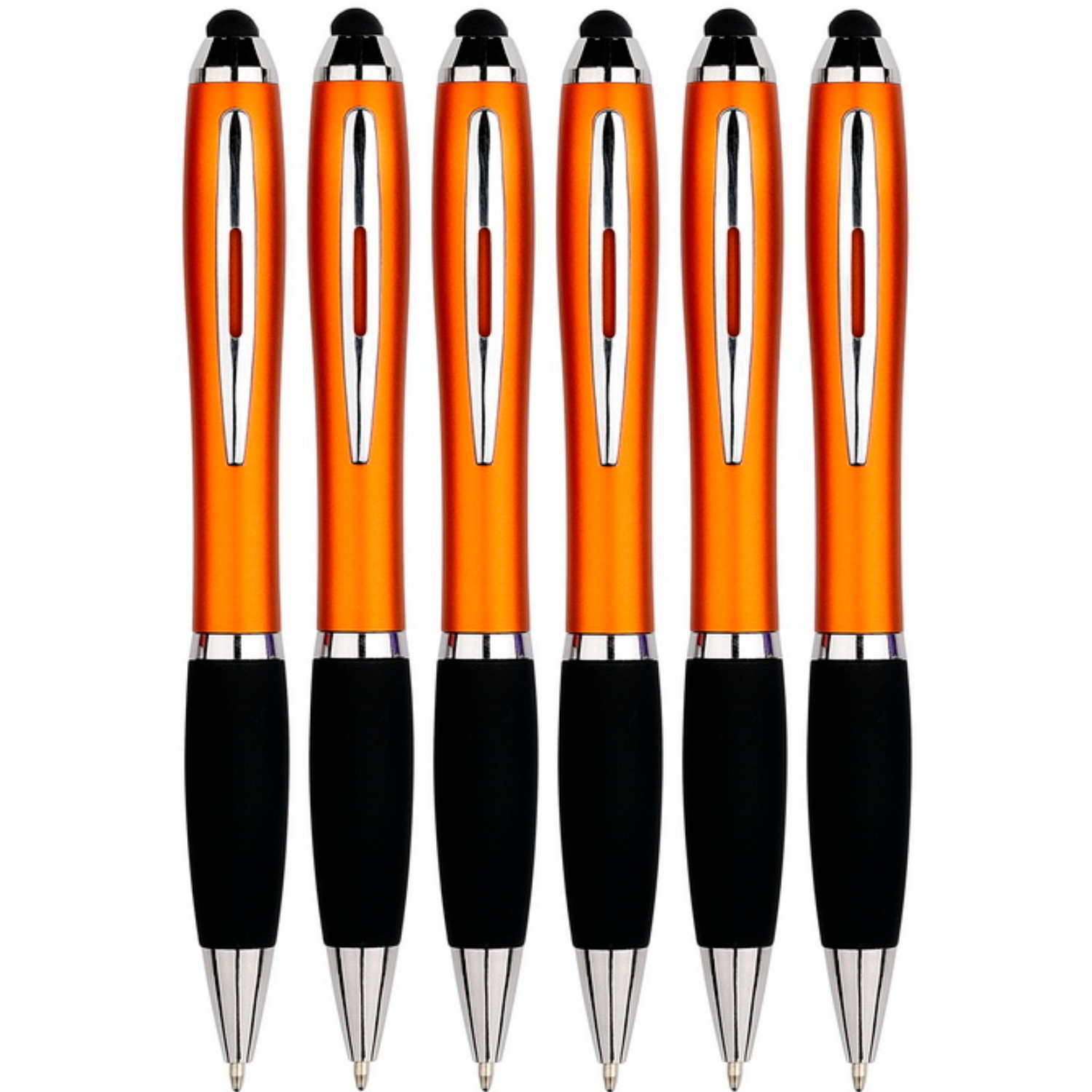 6 Stuks - Touch Pen - 2 in 1 Stylus Pen voor smartphone en tablet - Oranje afbeelding