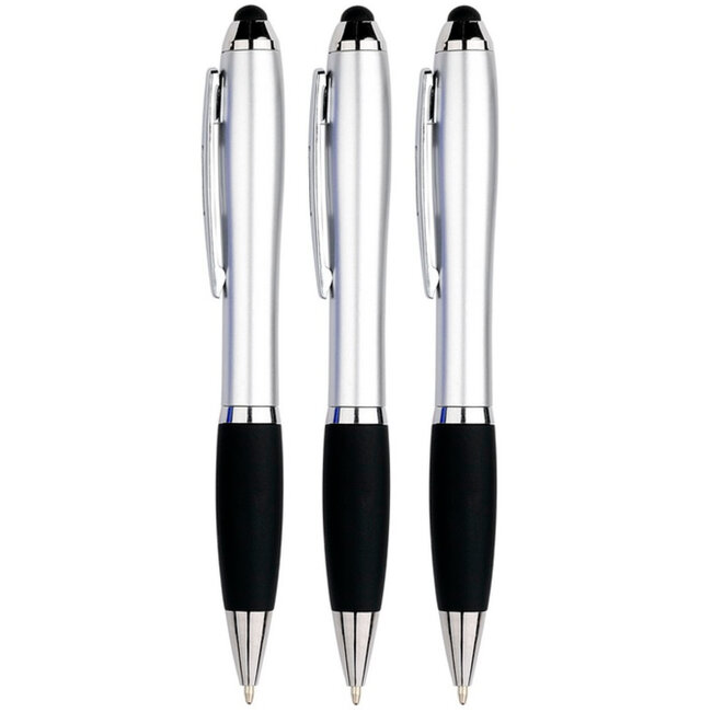 3 Stuks - Touch Pen - 2 in 1 Stylus Pen voor smartphone en tablet - Zilver