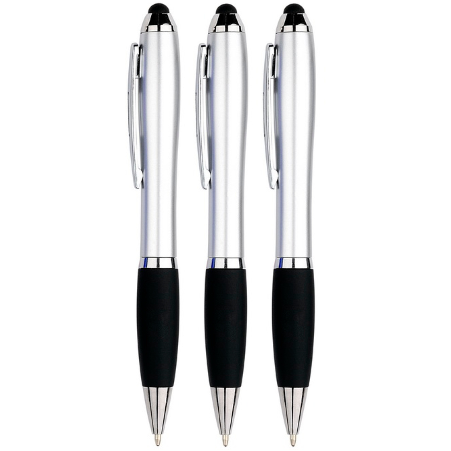 3 Stuks - Touch Pen - 2 in 1 Stylus Pen voor smartphone en tablet - Zilver afbeelding