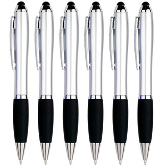 Case2go 6 Stuks - Touch Pen - 2 in 1 Stylus Pen voor smartphone en tablet - Zilver