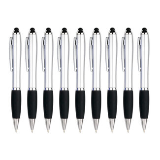Case2go 9 Stuks - Touch Pen - 2 in 1 Stylus Pen voor smartphone en tablet - Zilver