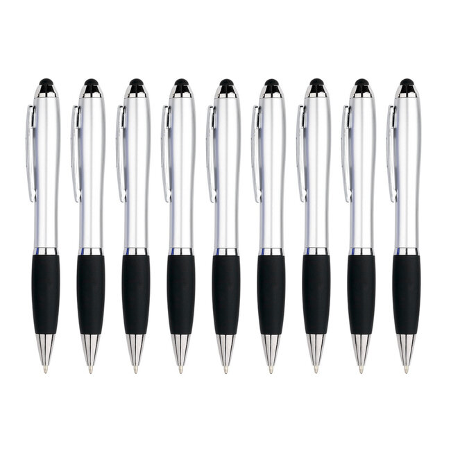 9 Stuks - Touch Pen - 2 in 1 Stylus Pen voor smartphone en tablet - Zilver