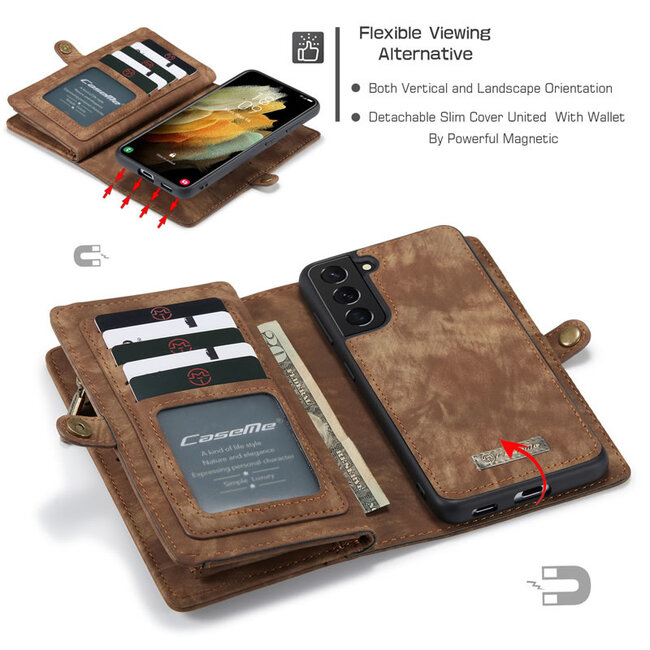 CaseMe - Samsung Galaxy S21 Plus Hoesje - 2 in 1 Back Cover - Bruin