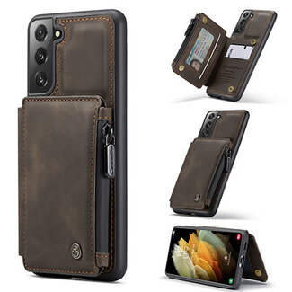 CaseMe CaseMe - Samsung Galaxy S21 Hoesje - Back Cover - met RFID Pasjeshouder - Donker Bruin