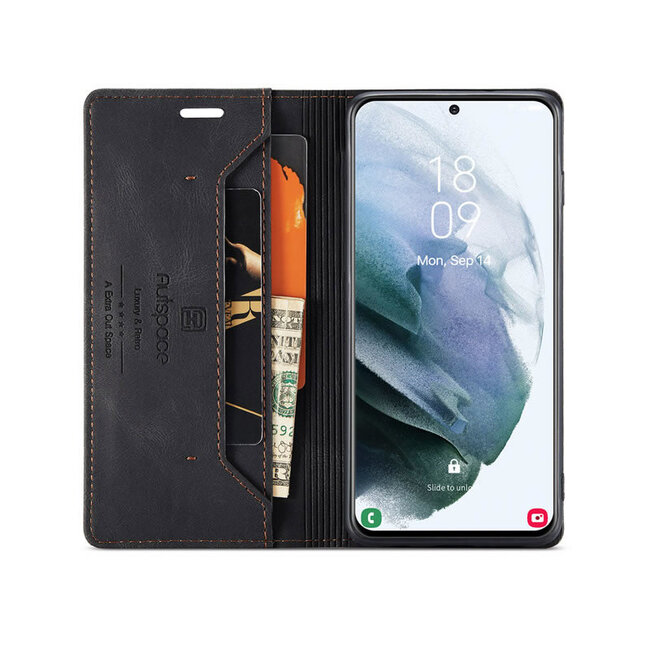 AutSpace - Samsung Galaxy S21 hoesje - Wallet Book Case - Magneetsluiting - met RFID bescherming - Zwart