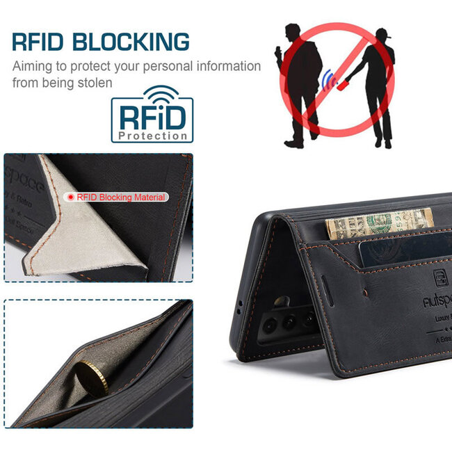 AutSpace - Samsung Galaxy S21 hoesje - Wallet Book Case - Magneetsluiting - met RFID bescherming - Zwart