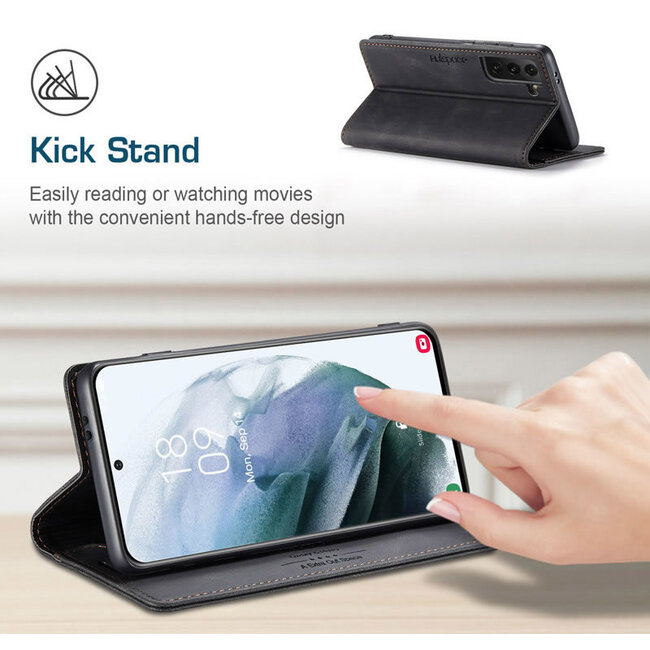 AutSpace - Samsung Galaxy S21 hoesje - Wallet Book Case - Magneetsluiting - met RFID bescherming - Zwart