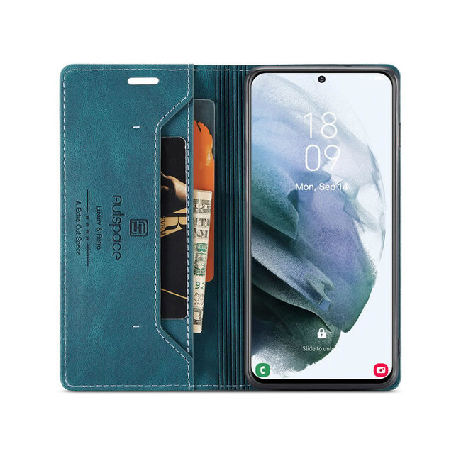 AutSpace - Samsung Galaxy S21 hoesje - Wallet Book Case - Magneetsluiting - met RFID bescherming - Blauw