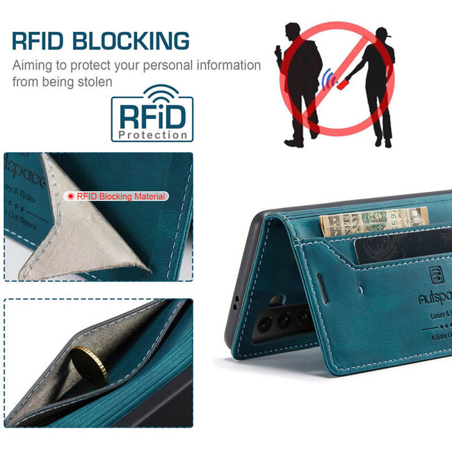 AutSpace - Samsung Galaxy S21 hoesje - Wallet Book Case - Magneetsluiting - met RFID bescherming - Blauw