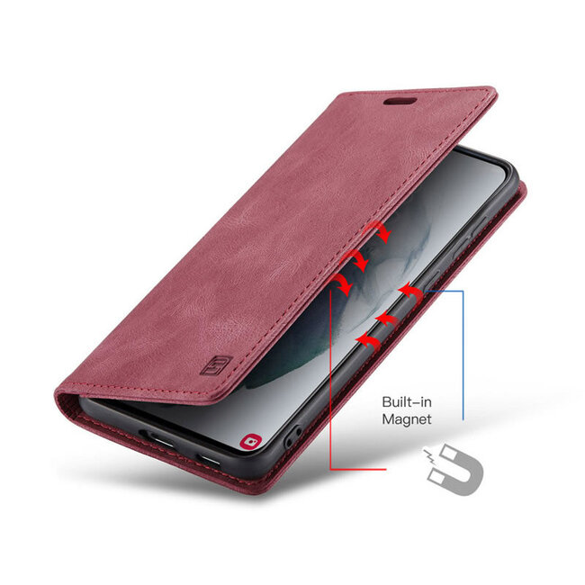 AutSpace - Samsung Galaxy S21 hoesje - Wallet Book Case - Magneetsluiting - met RFID bescherming - Rood