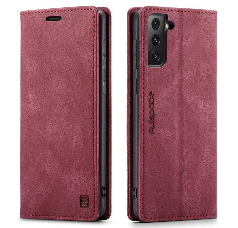 AutSpace - Samsung Galaxy S21 Plus hoesje - Wallet Book Case - Magneetsluiting - met RFID bescherming - Rood afbeelding
