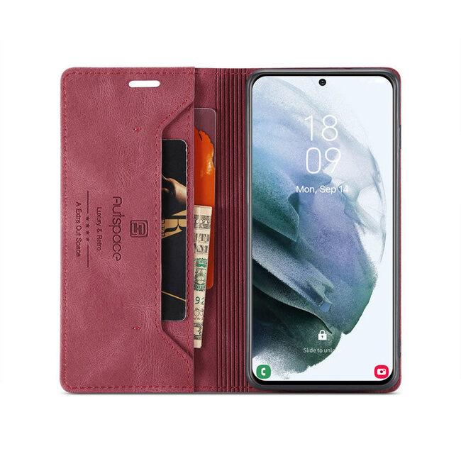 AutSpace - Samsung Galaxy S21 Plus hoesje - Wallet Book Case - Magneetsluiting - met RFID bescherming - Rood