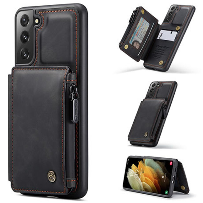 CaseMe - Samsung Galaxy S21 Plus Hoesje - Back Cover - met RFID Pasjeshouder - Zwart