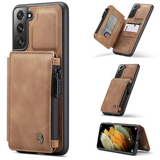 CaseMe CaseMe - Samsung Galaxy S21 Plus Hoesje - Back Cover - met RFID Pasjeshouder - Licht Bruin