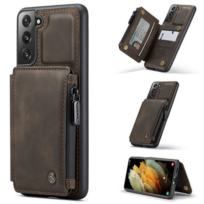 CaseMe - Samsung Galaxy S21 Plus Hoesje - Back Cover - met RFID Pasjeshouder - Donker Bruin