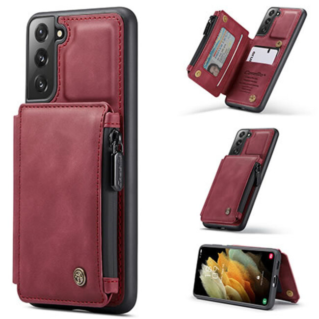 CaseMe - Samsung Galaxy S21 Plus Hoesje - Back Cover - met RFID Pasjeshouder - Rood