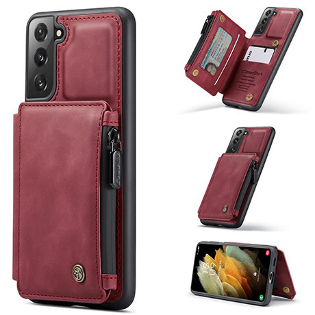 CaseMe - Samsung Galaxy S21 Plus Hoesje - Back Cover - met RFID Pasjeshouder - Rood afbeelding