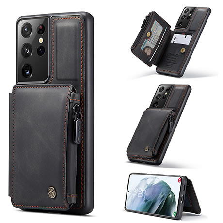 CaseMe - Samsung Galaxy S21 Ultra Hoesje - Back Cover - met RFID Pasjeshouder - Zwart afbeelding