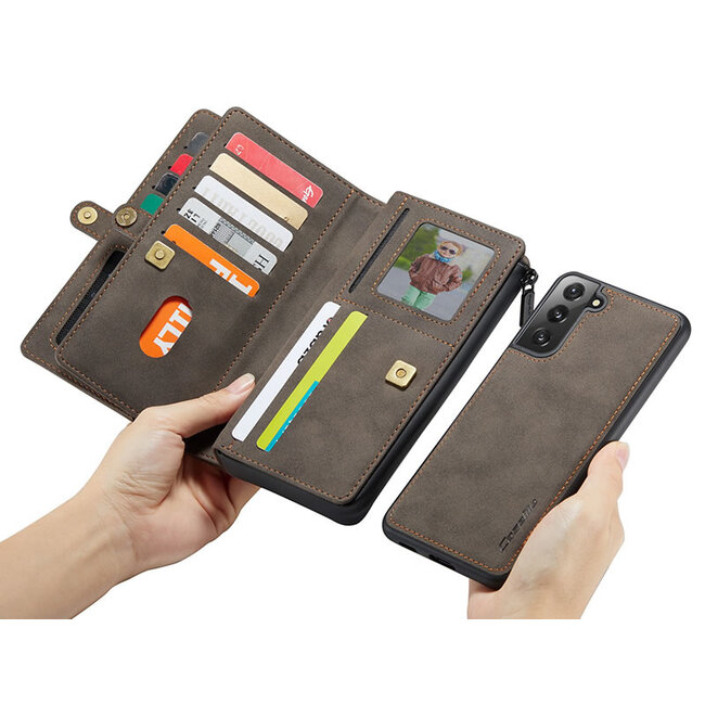 CaseMe - Samsung Galaxy S21 Plus Hoesje - Back Cover en Wallet Book Case - Multifunctioneel - Bruin
