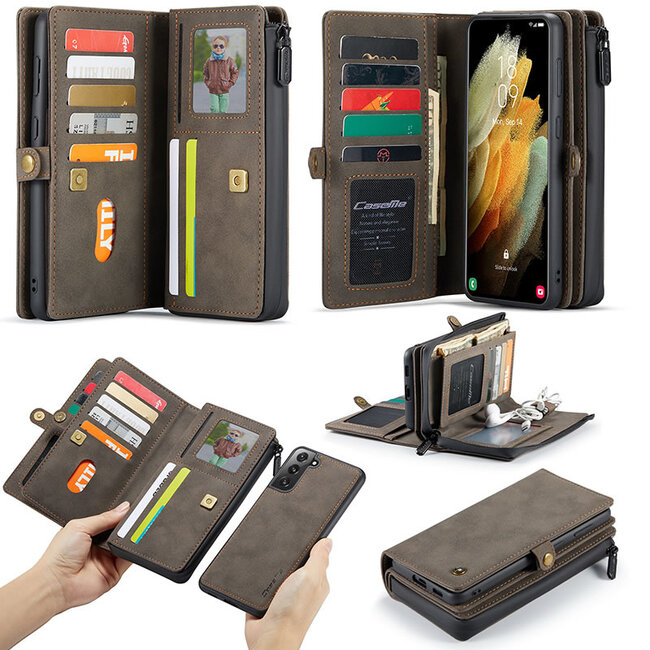 CaseMe - Samsung Galaxy S21 Plus Hoesje - Back Cover en Wallet Book Case - Multifunctioneel - Bruin
