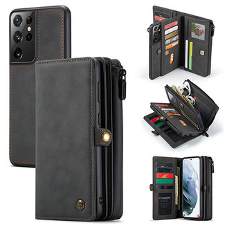 CaseMe CaseMe - Samsung Galaxy S21 Ultra Hoesje - Back Cover en Wallet Book Case - Multifunctioneel - Zwart