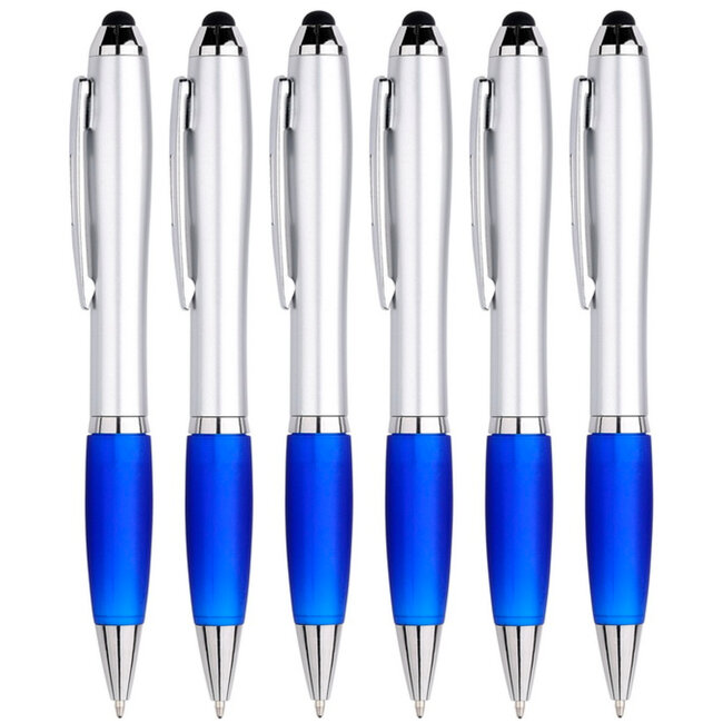 6 Stuks - Touch Pen - 2 in 1 Stylus Pen voor smartphone en tablet - Blauw